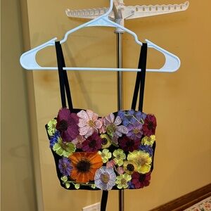 Flirty Icon Black 3D Floral Embroidered Bustier Tank Top